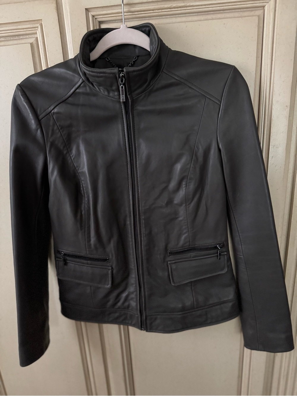 Cole Haan Black Leather Zip Motorcycle Jacket